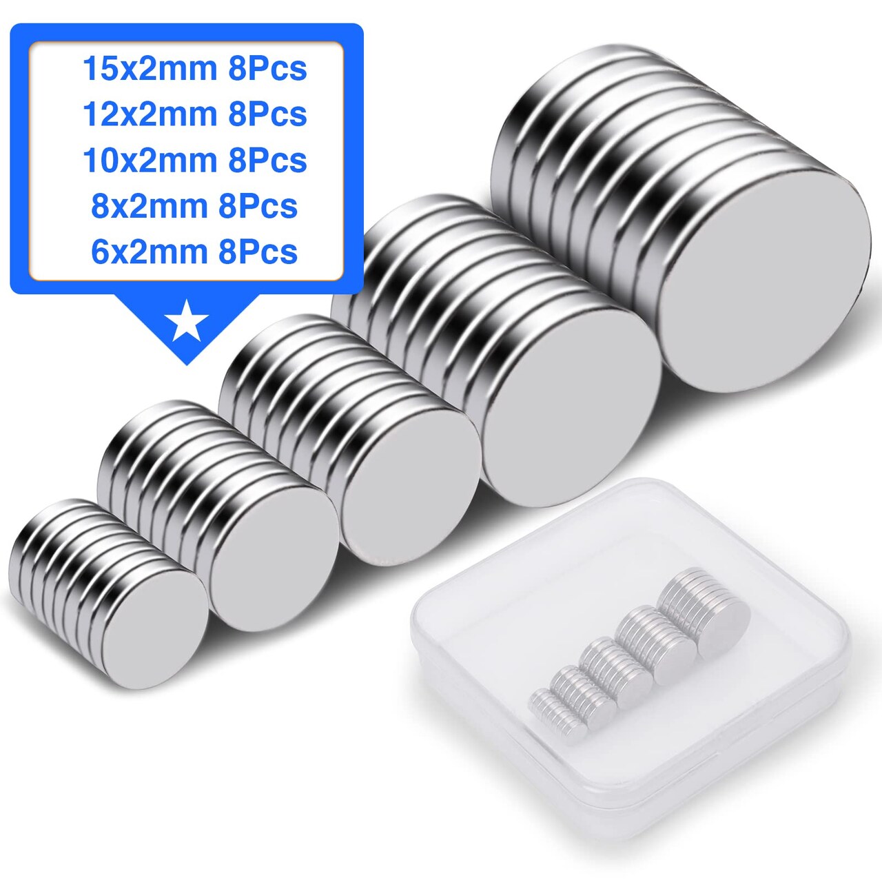 40 Pieces Small Magnets, Tiny Rare Earth Magnets, 5 Different Size Neodymium Magnets for Refrigerator, DIY, Building, Crafts and Kitchen Cabinet, Office Magnets